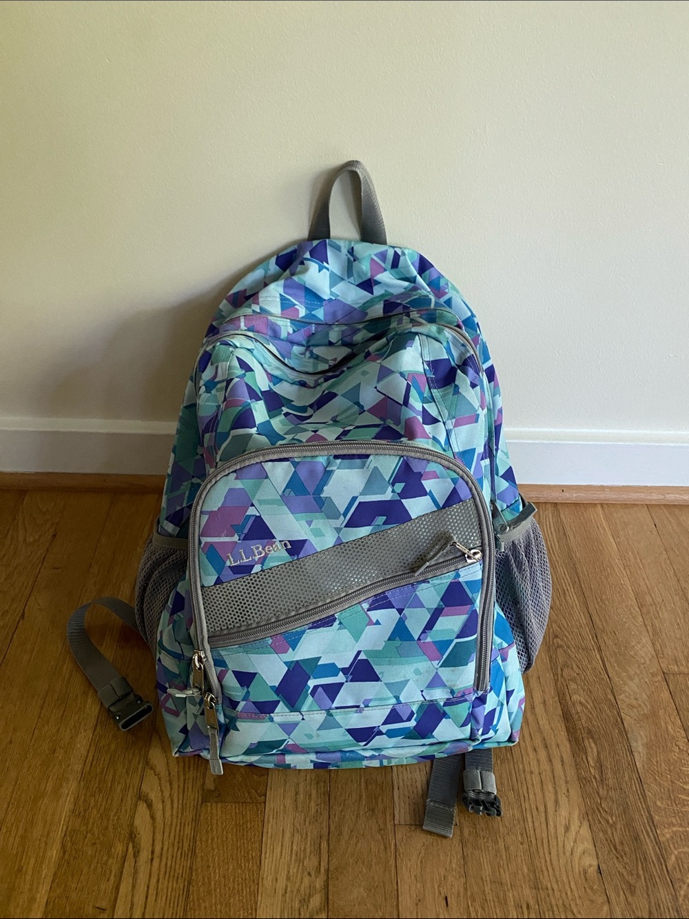 L.L. Bean Teal, Aqua & Purple Geometric Backpack